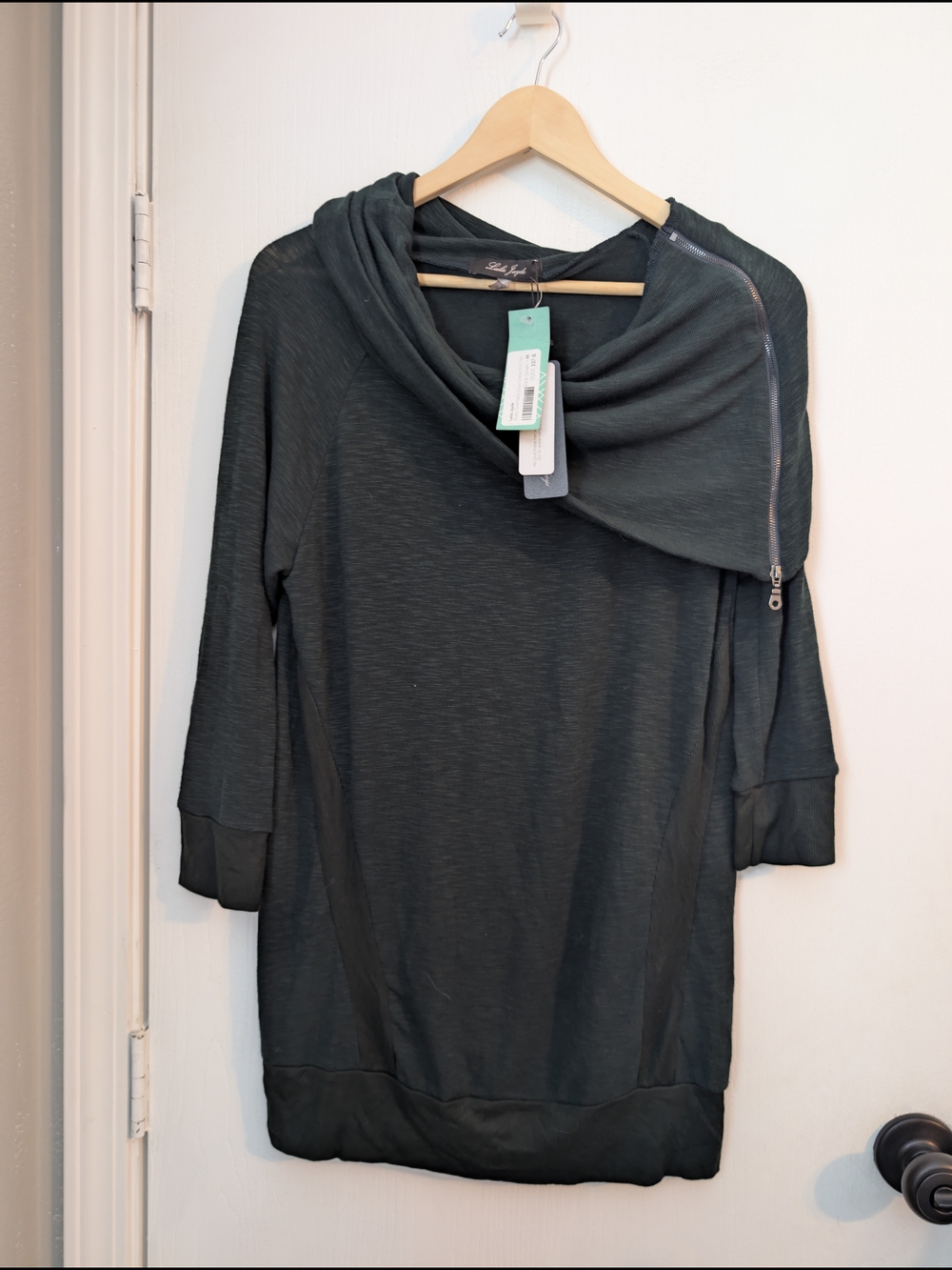 Laila Jayde Dark Charcoal Asymmetrical Cowl Sweater